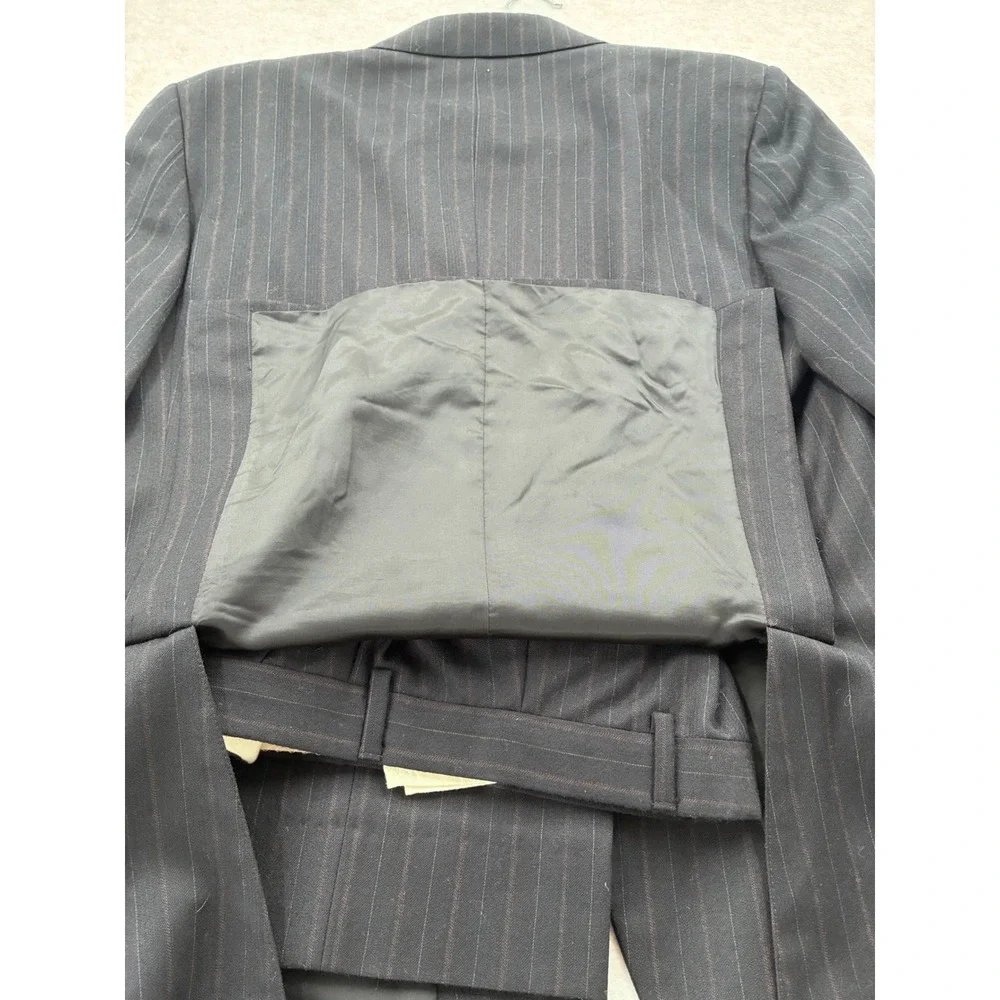 Esserre Mens Pinstripe Suit Black 100% Virgin Wool Italy Dark Academia